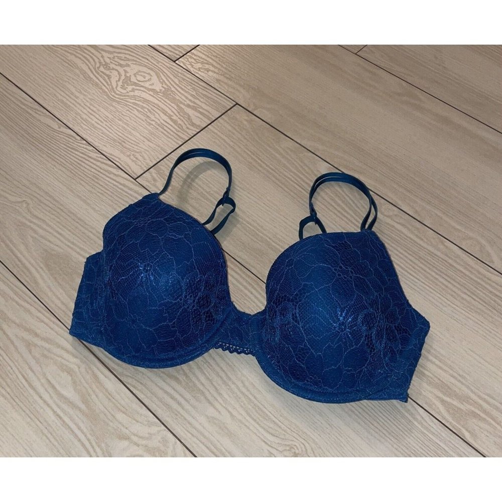 Calvin Klein F3569 Lace Instinct Demi Bra Lined Underwire Womens 32D Blue